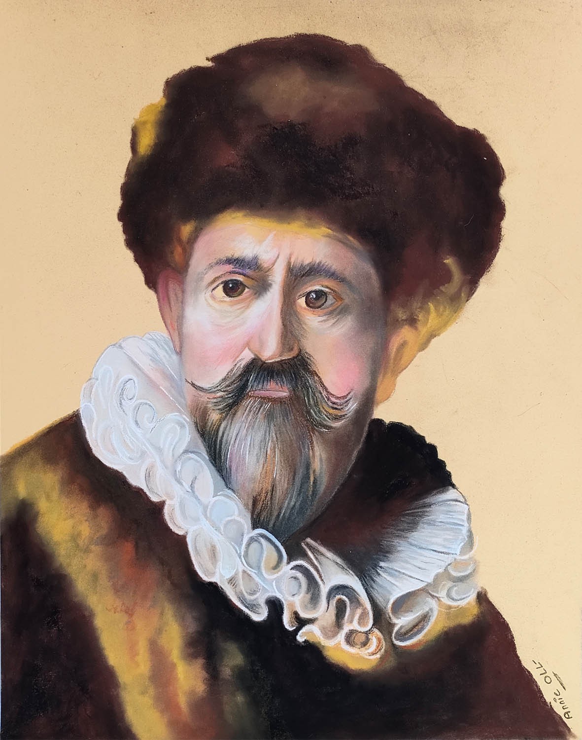 Portrait de Nicolas Rutz pastel sec d'après Rembrandt